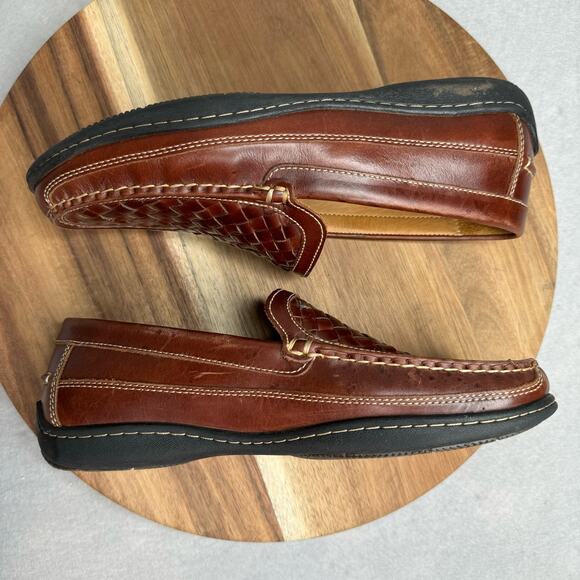 Johnston & Murphy Woven Venetian Leather‎ Loafer Brown Mens Size 8 #25-8344 - Picture 2 of 9